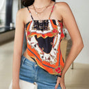 Frenchy Top De Camisola Para Festival De Musica De Verano Con Ribete Impreso, Dobladillo Irregular Y Tiras Para Atar