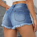 Essnce Pantalones Cortos De Mezclilla Desgastados Con Borde Deshilachado Y Bolsillos Para Mujer
