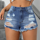 Essnce Pantalones Cortos De Mezclilla Desgastados Con Borde Deshilachado Y Bolsillos Para Mujer