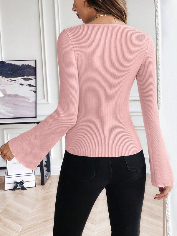 Essnce Sweater De Manga Acampanada, unicolor, Casual, De Moda