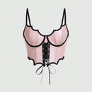 ROMWE Goth Sujetador Con Almohadillas Y Borde De Murcielago Pu De Tiras Cruzadas Para Mujer