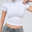 DAZY Camiseta De Manga Corta De Cuello Alto Enada De Color Solido Con Proteccion Solar Para El Sol