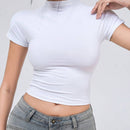 DAZY Camiseta De Manga Corta De Cuello Alto Enada De Color Solido Con Proteccion Solar Para El Sol
