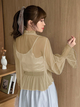 FRIFUL Camisa Casual De Cuello De Seta De Primavera Con Pliegues En El Cuello