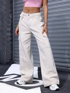 EZwear Jeans Para Mujer De Diseno Simple Y Color Solido