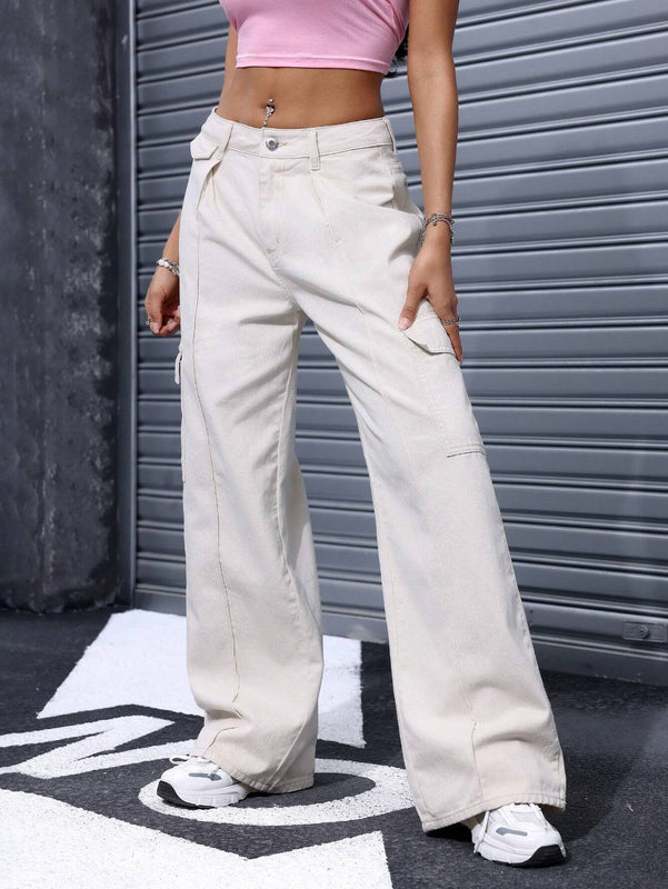 EZwear Jeans Para Mujer De Diseno Simple Y Color Solido