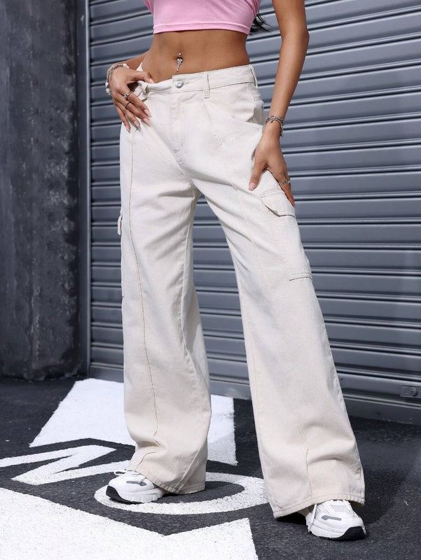 EZwear Jeans Para Mujer De Diseno Simple Y Color Solido