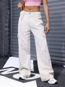 EZwear Jeans Para Mujer De Diseno Simple Y Color Solido