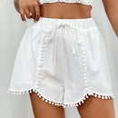 PETITE Shorts informales de estilo de vacaciones con lazo de bola para mujer para primavera verano