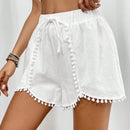 PETITE Shorts informales de estilo de vacaciones con lazo de bola para mujer para primavera verano