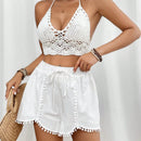 PETITE Shorts informales de estilo de vacaciones con lazo de bola para mujer para primavera verano