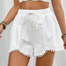 PETITE Shorts informales de estilo de vacaciones con lazo de bola para mujer para primavera verano