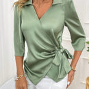 Clasi Camisa Envolvente Con Cinturon De Un Solo Color Para Mujer Para La Primavera/verano