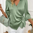 Clasi Camisa Envolvente Con Cinturon De Un Solo Color Para Mujer Para La Primavera/verano