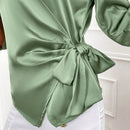Clasi Camisa Envolvente Con Cinturon De Un Solo Color Para Mujer Para La Primavera/verano