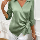 Clasi Camisa Envolvente Con Cinturon De Un Solo Color Para Mujer Para La Primavera/verano