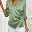 Clasi Camisa Envolvente Con Cinturon De Un Solo Color Para Mujer Para La Primavera/verano