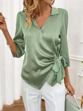 Clasi Camisa Envolvente Con Cinturon De Un Solo Color Para Mujer Para La Primavera/verano