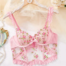 Sujetador Floral De Malla Transparente Bordado Para Mujeres