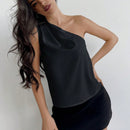 Prive Top De Un Hombro Con Cuello Asimetrico De Color Solido