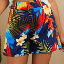 TRVLCHIC Shorts de playa de pierna recta de cintura alta para mujer con patron impreso tejido para vacaciones de verano