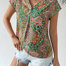 Essnce Blusa de manga murcielago con cuello en V y estampado all-over
