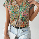 Essnce Blusa de manga murcielago con cuello en V y estampado all-over
