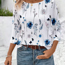 LUNE Camisa de mujer con textura de rayas de onda del oceano y estampado floral digital