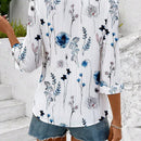 LUNE Camisa de mujer con textura de rayas de onda del oceano y estampado floral digital