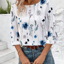 LUNE Camisa de mujer con textura de rayas de onda del oceano y estampado floral digital