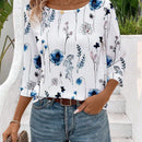 LUNE Camisa de mujer con textura de rayas de onda del oceano y estampado floral digital