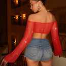 BAE Top corto de crochet en forma de oxido con mangas acampanadas, ropa de concierto, top de crochet, estilo hawaiano, conjunto de festival de musica, cubierta de traje de bano y ropa de playa para mujeres
