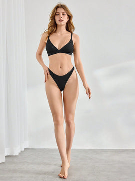 Leisure Bragas comodas de cintura alta con forma de T para mujer en negro