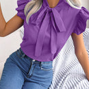 Blusa De Estilo Europeo/americano De Primavera/verano Para Uso Diario Con Decoracion De Borde Con Volantes Y Cuello Con Lazo