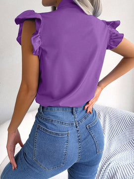 Blusa De Estilo Europeo/americano De Primavera/verano Para Uso Diario Con Decoracion De Borde Con Volantes Y Cuello Con Lazo