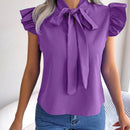 Blusa De Estilo Europeo/americano De Primavera/verano Para Uso Diario Con Decoracion De Borde Con Volantes Y Cuello Con Lazo