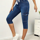 Pantalones capri ajustados con cordon elastico diseno de bolsillo para primavera y verano