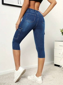 Pantalones capri ajustados con cordon elastico diseno de bolsillo para primavera y verano