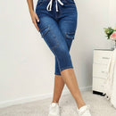 Pantalones capri ajustados con cordon elastico diseno de bolsillo para primavera y verano