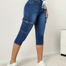 Pantalones capri ajustados con cordon elastico diseno de bolsillo para primavera y verano