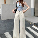 DAZY Jeans de pierna ancha de un solo color con bolsillos y borde sin rematar