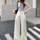 DAZY Jeans de pierna ancha de un solo color con bolsillos y borde sin rematar