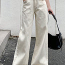 DAZY Jeans de pierna ancha de un solo color con bolsillos y borde sin rematar