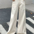 DAZY Jeans de pierna ancha de un solo color con bolsillos y borde sin rematar