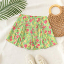 WYWH Pantalones Cortos Verdes De Estilo De Vacaciones Con Cintura Cruzada Estampada Floral Y Acento De Estilo Campestre