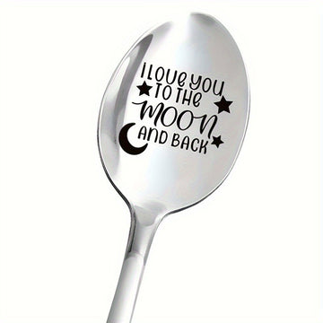 1pc Cuchara de Acero Inoxidable Grabada - "Te Amo Hasta La Luna y De Vuelta" - Regalo Romántico para San Valentín, Aniversarios, Cumpleaños, Navidad o Suministros para Fiestas - Perfecta para Café, Helado, Té y Postres - 7.5” Duradera y con Diseño Divert