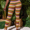 Slayr Pantalones de tejido de crochet de punto de rayas coloridas con abertura en el dobladillo para mujer, delgados y perfectos para usar en vacaciones de verano, festivales de musica, etc.