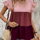 VCAY Top de peplum con manga de volantes en contraste de moda para mujer