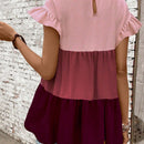 VCAY Top de peplum con manga de volantes en contraste de moda para mujer