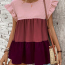 VCAY Top de peplum con manga de volantes en contraste de moda para mujer